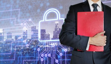 Lock icon and businessman