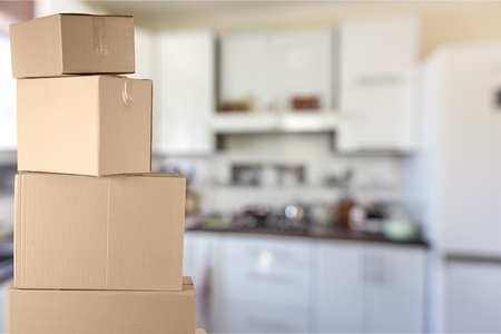 Boxes in empty roomの写真素材