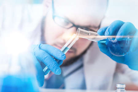 science laboratory test tubes close upの写真素材