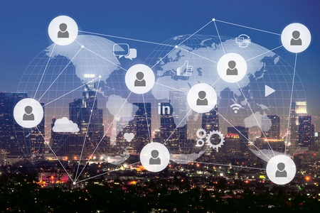Social networking service on city background