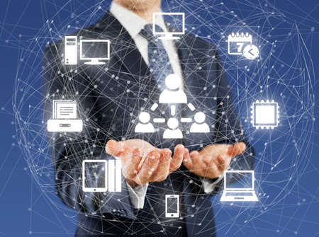 Businessman and abstract illustration