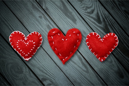 Valentines Day hearts on vintage woodenの写真素材