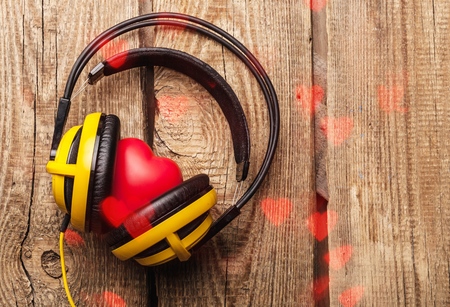 Headphones with red heartの写真素材