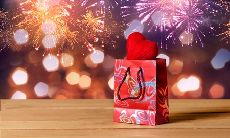 Small gift box on tableの写真素材