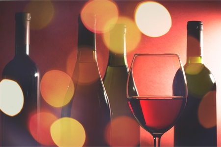 Wine Bottles on burred backgroundの写真素材