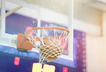 Basketball hoop in a basketball arenaの写真素材