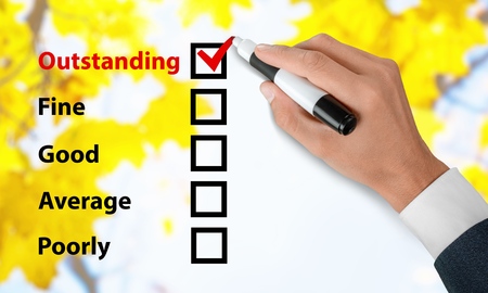 Tick placed in awesome checkbox on customer service satisfaction survey formの写真素材