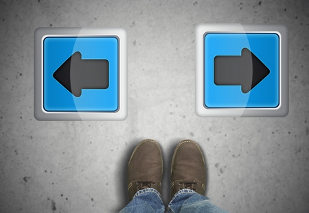 Man standing  with arrow direction