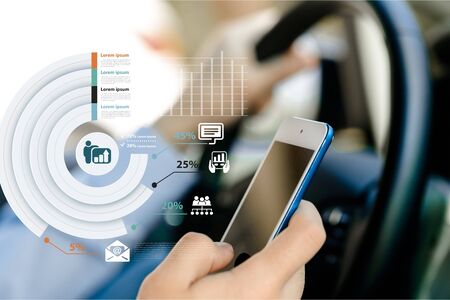 Man driver using smart phone in carの写真素材