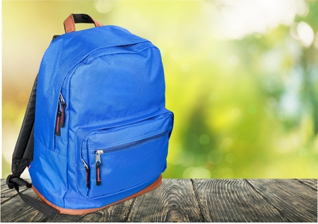 Blue School Backpack  on   background.の写真素材