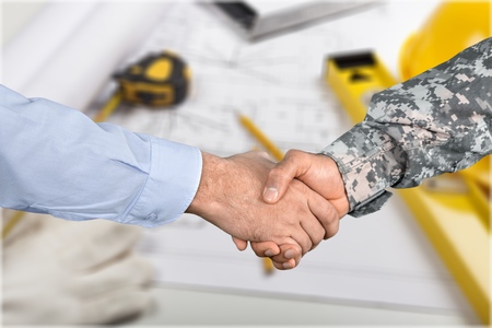 Architect handshake with engineeringの写真素材