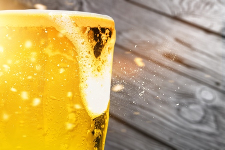 Beer with bubble  top viewの写真素材