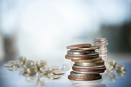 Euro coins. Euro money. Euro currency.Coins stacked on each other in different positions. Money...