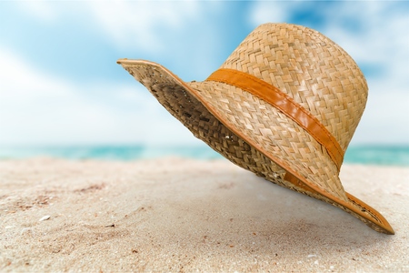 Vintage Straw hat fasion for man isolated on white backgroundの写真素材