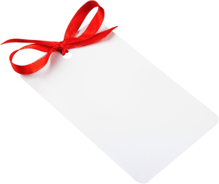 Blank Tag Gift with Red Ribbon- Isolatedの写真素材
