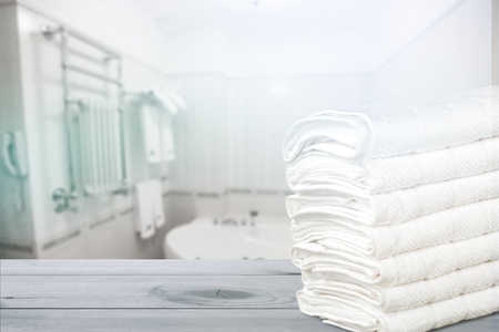 White towels in bathroomの写真素材