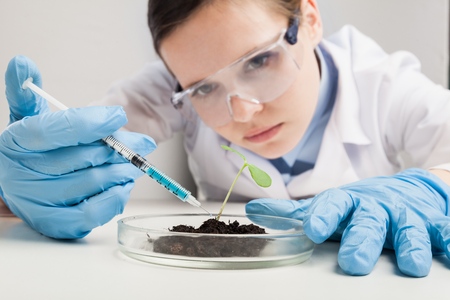 Biotechnology concept with scientist in labの写真素材