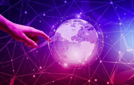 Hand of touching global network