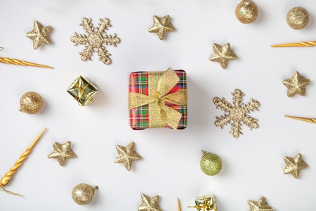 Christmas composition. Christmas gift and decorationsの写真素材