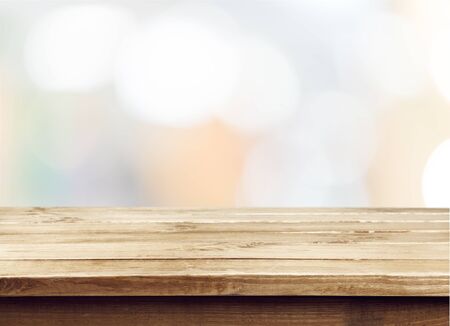 Wood table on bokeh abstract