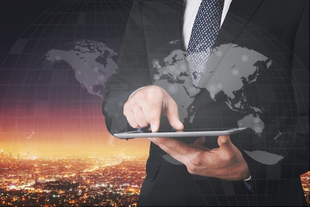 digital table in hand, social media iconの写真素材