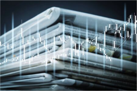 Stack newspaper and white cloudの写真素材