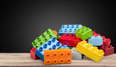 Colorful children building bricks