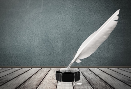 Quill Pen and Ink Bottle with Clipping Pathの写真素材