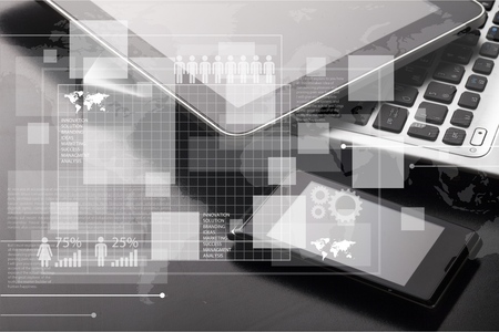 Close up of businessman hand pushing icon on media screen