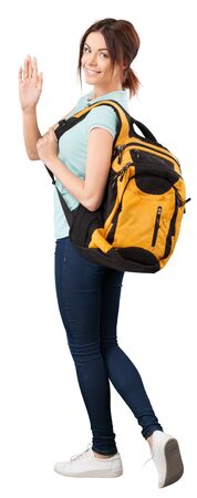 student girl walking away and saying bye-bye