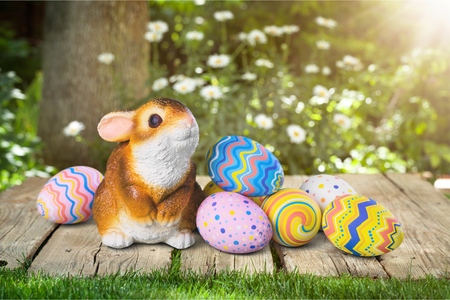 Colorful easter eggs and rabbit