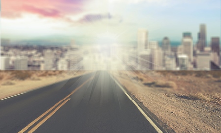 Natural landscape with asphalt road and modern cityの写真素材