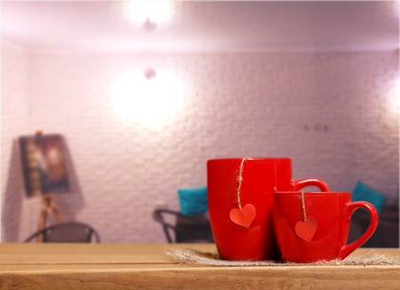 mug and fireplaceの写真素材