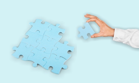 Creating or building own business concept. Puzzle piece, construction and development, build...
