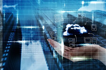 Hand with technology illustrationの写真素材