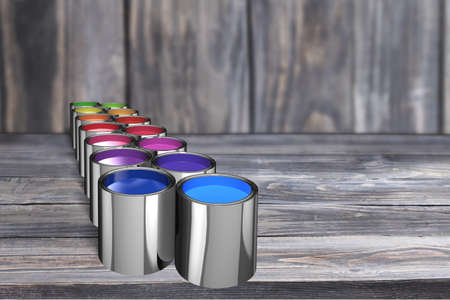 overhead view of may colorful paint cans XXLの写真素材