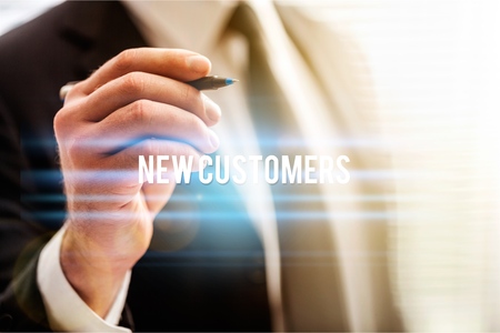 double exposure of businessman hand working with new modern computer and business strategy as...