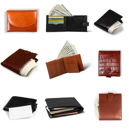 Beautiful leather wallets isolated on white background