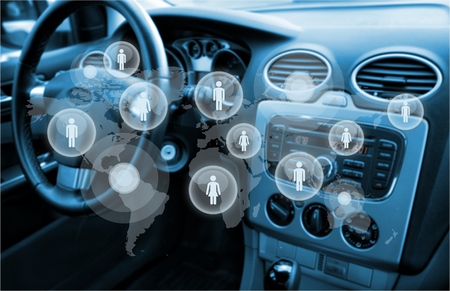 Cockpit of autonomous car and illustration