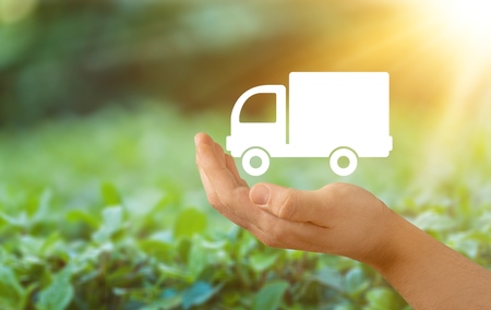 Paper of truck on green grassの写真素材
