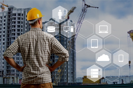 Man engineer on construction backgroundの写真素材