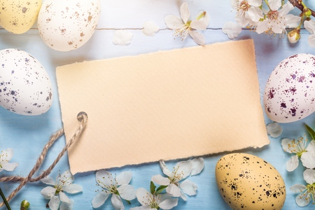 Colorful handmade easter eggs on tablet