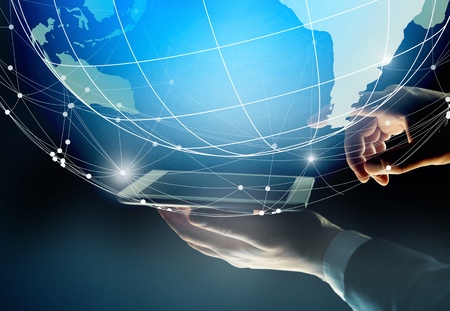 Businessman on using holograms datas
