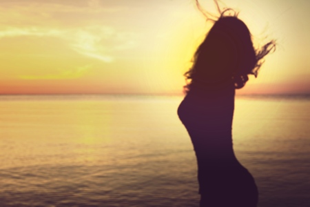 Silhouette of beautiful womanの写真素材