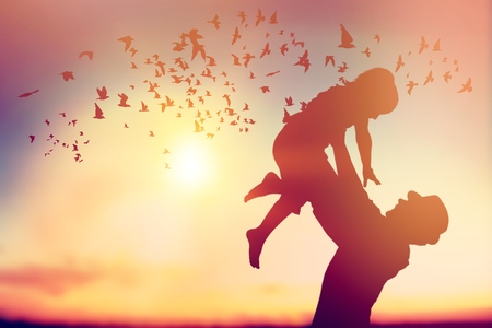 silhouette young women and birdsの写真素材