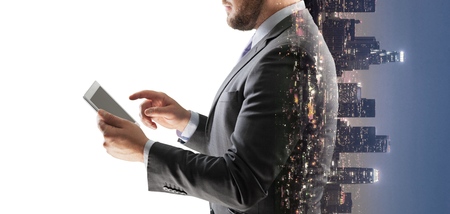 Abstract double exposure image of businessman manの写真素材