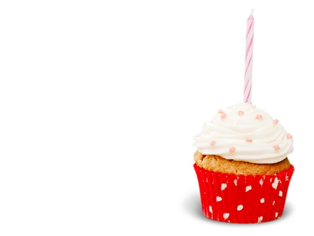 Birthday cupcake with one candleの写真素材