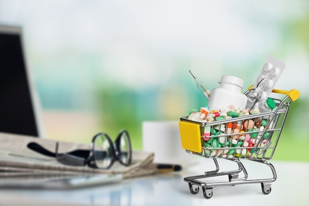 Mini shopping cart full of homeopathicの写真素材
