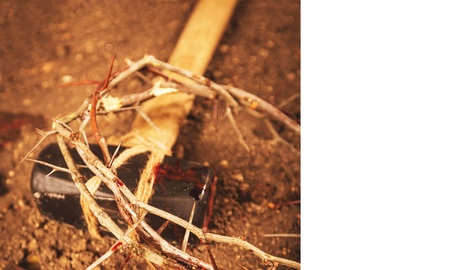 reflections on Christ crucifixionの写真素材