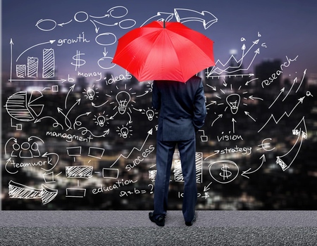 businessman drawing business plan concept,  on white boardの写真素材